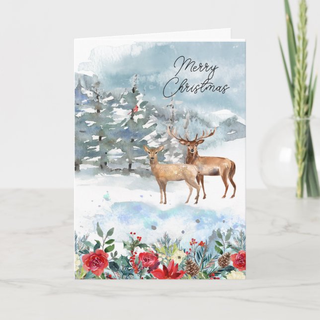 Woodland Watercolor Weihnachten Karte (Vorderseite)