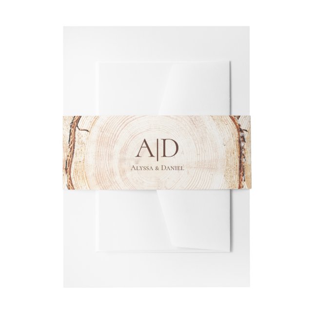 Woodland Wedding tree Bark Monogram Custom Einladungsbanderole (Vorderseite Beispiel)