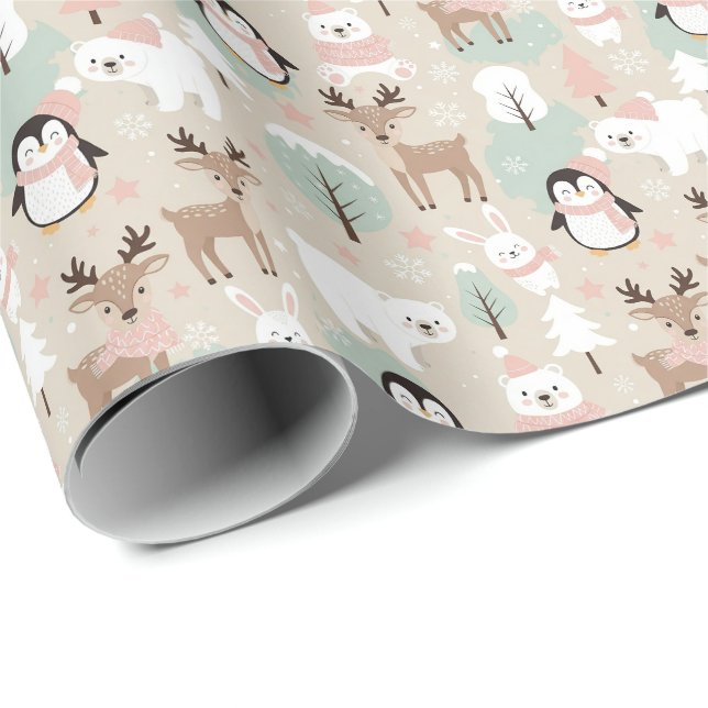 Woodland Whimsical Forest Animals Winter Geschenkpapier (Rolleneckpunkt)