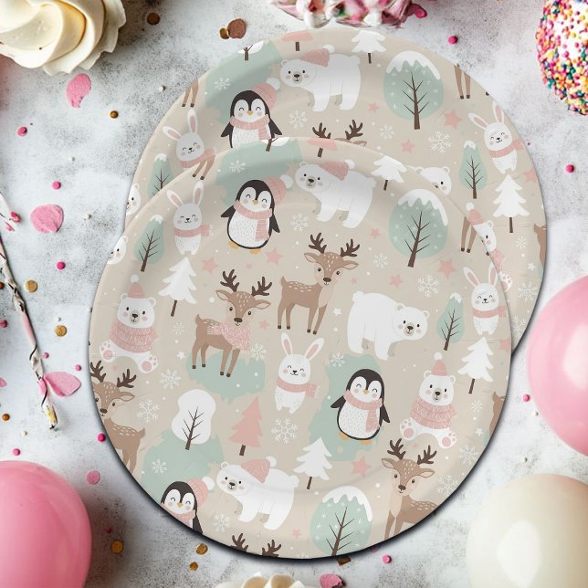 Woodland Whimsical Forest Animals Winter Pappteller (Von Creator hochgeladen)