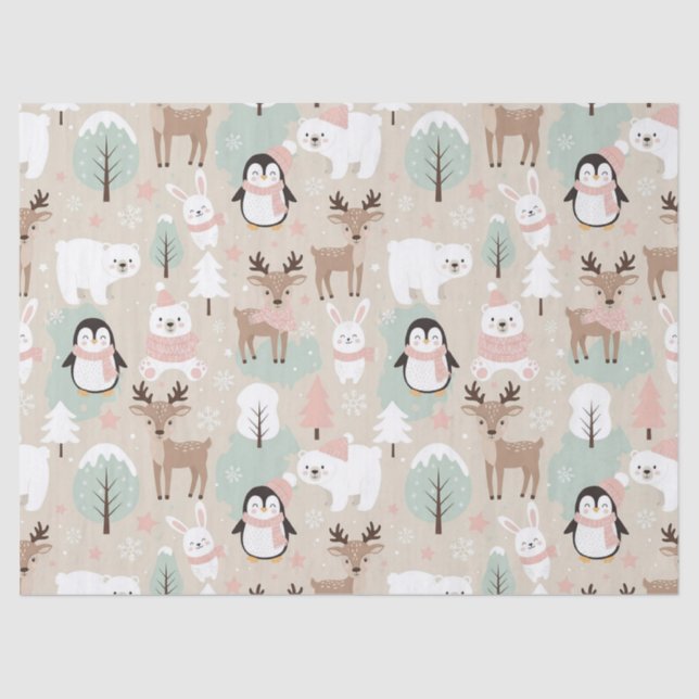 Woodland Whimsical Forest Animals Winter Seidenpapier (Vorderseite)