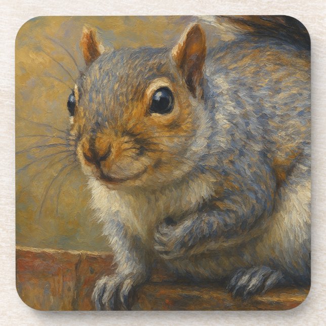 Woodland Whimsy - Realistisches Eichhörnchenportra Getränkeuntersetzer (Vorderseite)