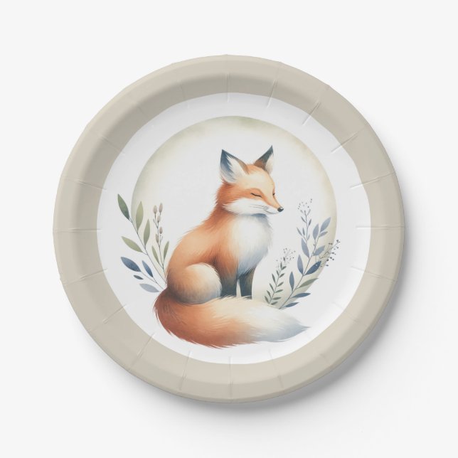 Woodland Whisper- Fox Illustration  Pappteller (Vorderseite)