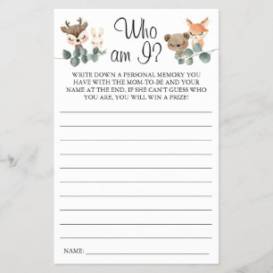 Woodland Who is I Baby Shooting Game Card Flyer