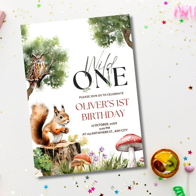 Woodland Wild One Birthday Invitation 1er Birthday (Créateur téléchargé)