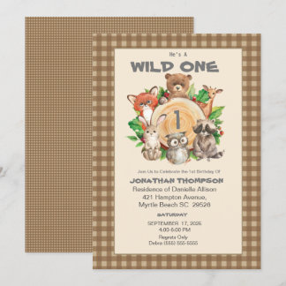 Woodland Wild One Birthday Party Einladung