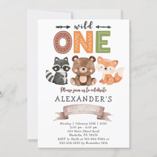 Woodland Wild One Birthday Party Einladung