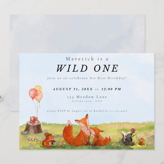 Woodland Wild One First Birthday Invitation (Devant / Derrière)