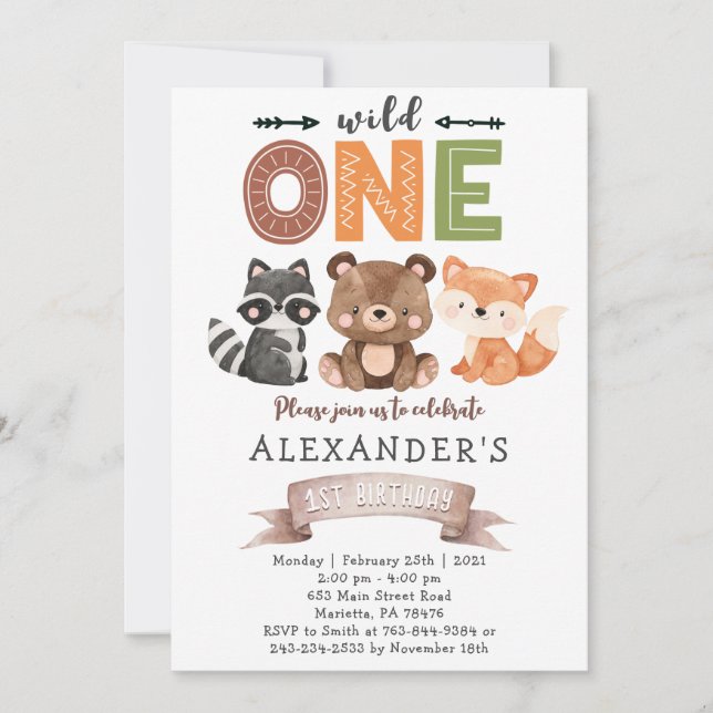 Woodland Wild Un Anniversaire Fête Invitation (Devant)