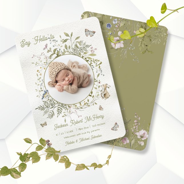 Woodland Wildblume Wreath Birth Baby Ankündigung (Von Creator hochgeladen)