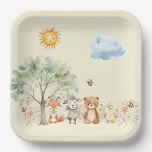 Woodland Wildlife Baby Dusche Bleipfirsich Pappteller