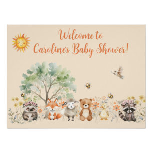 Woodland Wildlife Peach Baby Dusche Poster