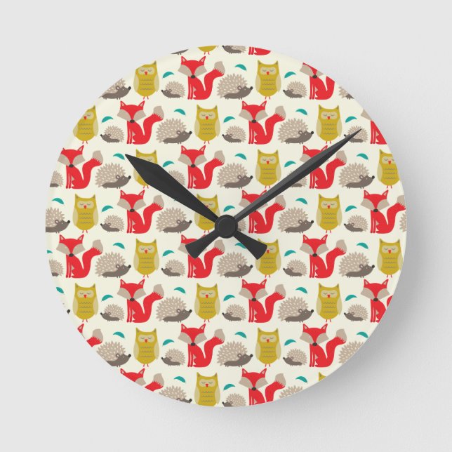 Woodland Wildlife Runde Wanduhr (Vorderseite)
