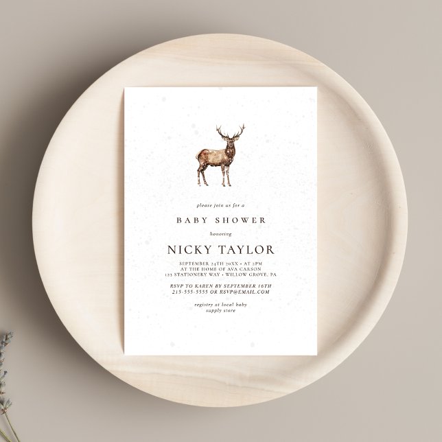 Woodland Winter Animal Deer Baby Dusche Einladung (Von Creator hochgeladen)