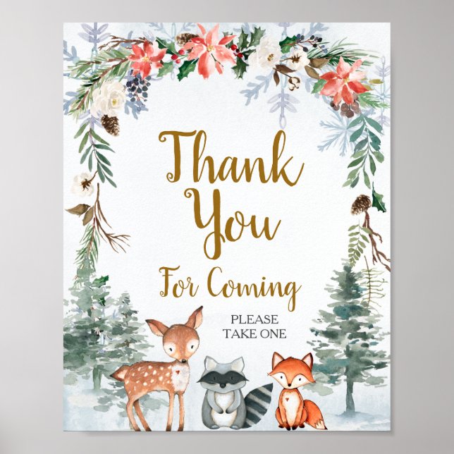 Woodland Winter Animal Foods Danke für Ihre Ankunf Poster (Vorne)