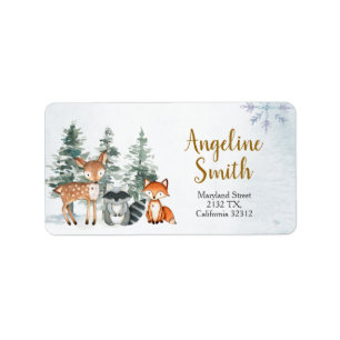 Woodland Winter Animal Forest Baby Showadresse Adressaufkleber