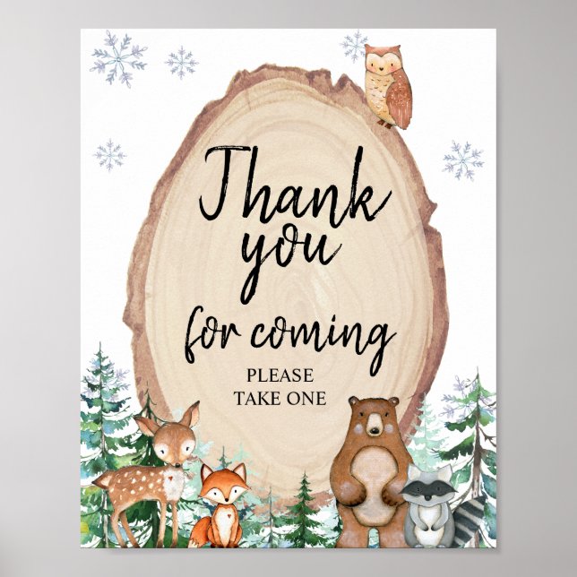 Woodland Winter Animals Vielen Dank für Ihr Kommen Poster (Vorne)