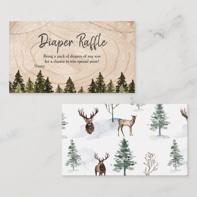 Woodland Winter Baby Duschdusche Windeln Raffle Begleitkarte (Vorne/Hinten)