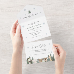 Woodland Winter Baby Dusche All In One Einladung