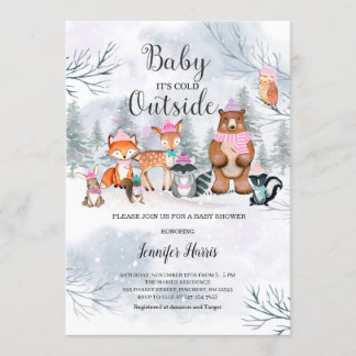Woodland Winter Baby Shower Girl Invasionwald Einladung