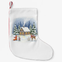 Woodland Winter Cabin Weihnachten Strumpf