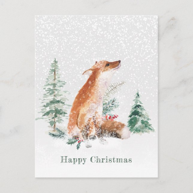 Woodland Winter Fox Pine Postcard Postkarte (Vorderseite)