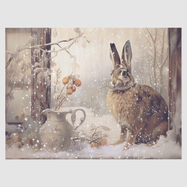 Woodland Winter Hase Seidenpapier (Vorderseite)