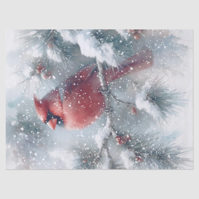 Woodland Winter Kardinal Bird Seidenpapier (Vorderseite)