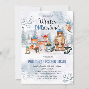 Woodland Winter ONE derland Invitation d'anniversa