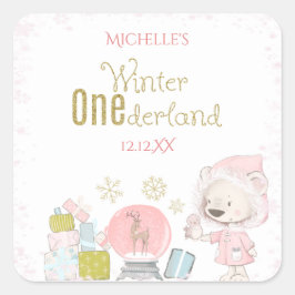 Woodland Winter Onederland Quadratischer Aufkleber