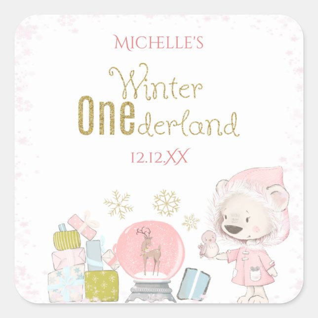 Woodland Winter Onederland Quadratischer Aufkleber (Vorderseite)
