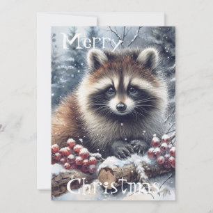 Woodland Winter Raccoon Weihnachten Wasserfarbe
