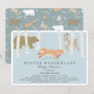 Woodland Winter Wonderland Blue Baby Dusche Einladung