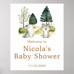 Woodland Wolf Baby Dusche Willkommenspender Poster