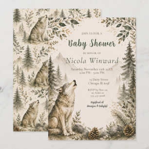 Woodland-Wolf-Baby-Party Einladung