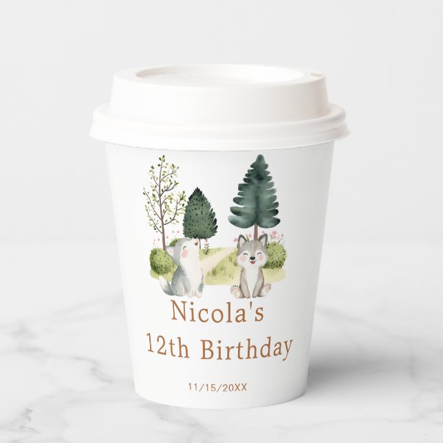 Woodland Wolf Birthday Party Pappbecher (Vorderseite)