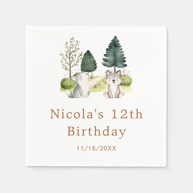 Woodland Wolf Birthday Party Serviette (Vorderseite)