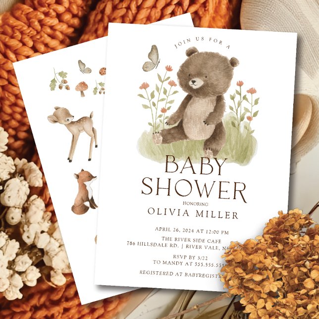 Woodland Wonder Bear Baby shower Invitation (Créateur téléchargé)