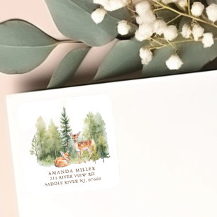 Woodland Wonder Deer Baby Dusche Adressetikett Quadratischer Aufkleber