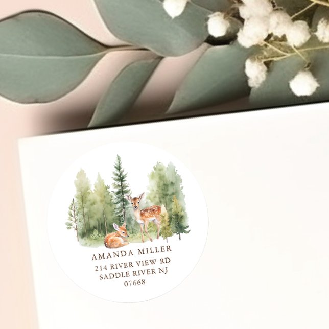 Woodland Wonder Deer Baby Dusche Adressetikett Runder Aufkleber (Von Creator hochgeladen)