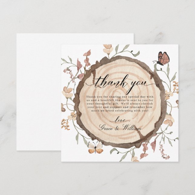 Woodland Wood Slice Mariage Merci Cartes (Devant / Derrière)