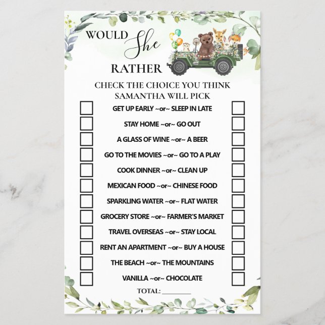 Woodland würde sie lieber eine Baby Dusche Spielka Flyer (Vorne)