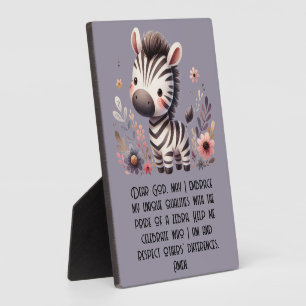 Woodland Zebra Kinder Christliches Gebet auf Lila  Fotoplatte