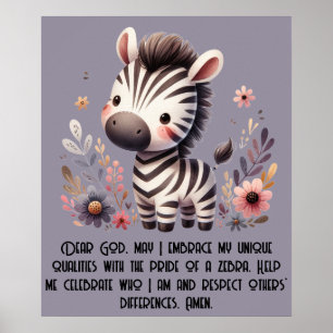 Woodland Zebra Kinder Christliches Gebet auf Lila  Poster