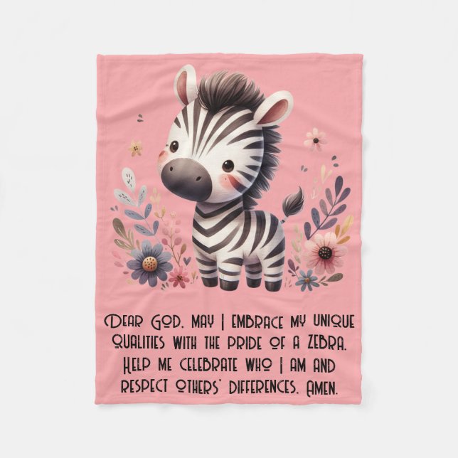 Woodland Zebra Kinder Christliches Gebet auf Rosa  Fleecedecke (Vorderseite)