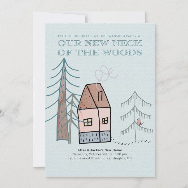 Woodland Zuhause Doodle Housewarming Party Einladung (Vorderseite)