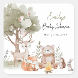 Woodlands Forest Baby Dusche Quadratischer Aufkleber