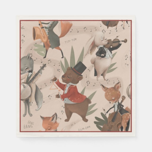 Woodlands Musicians Whimsical Baby Dusche Serviette (Vorderseite)