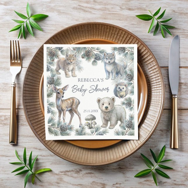Woodlands niedliche Kleintiere Babydusche nach Maß Serviette (Woodlands baby shower cute baby animals customized monogrammed napkins personalized table decor)
