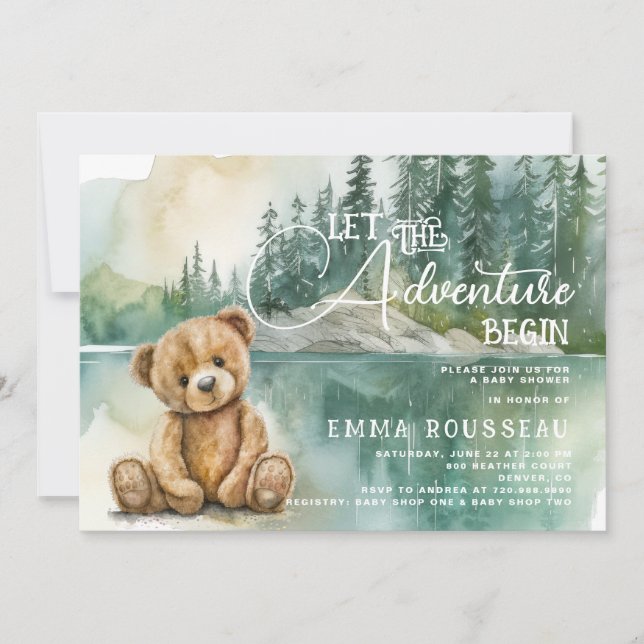 Woodlands Teddy Bear Baby Dusche Einladung (Vorderseite)